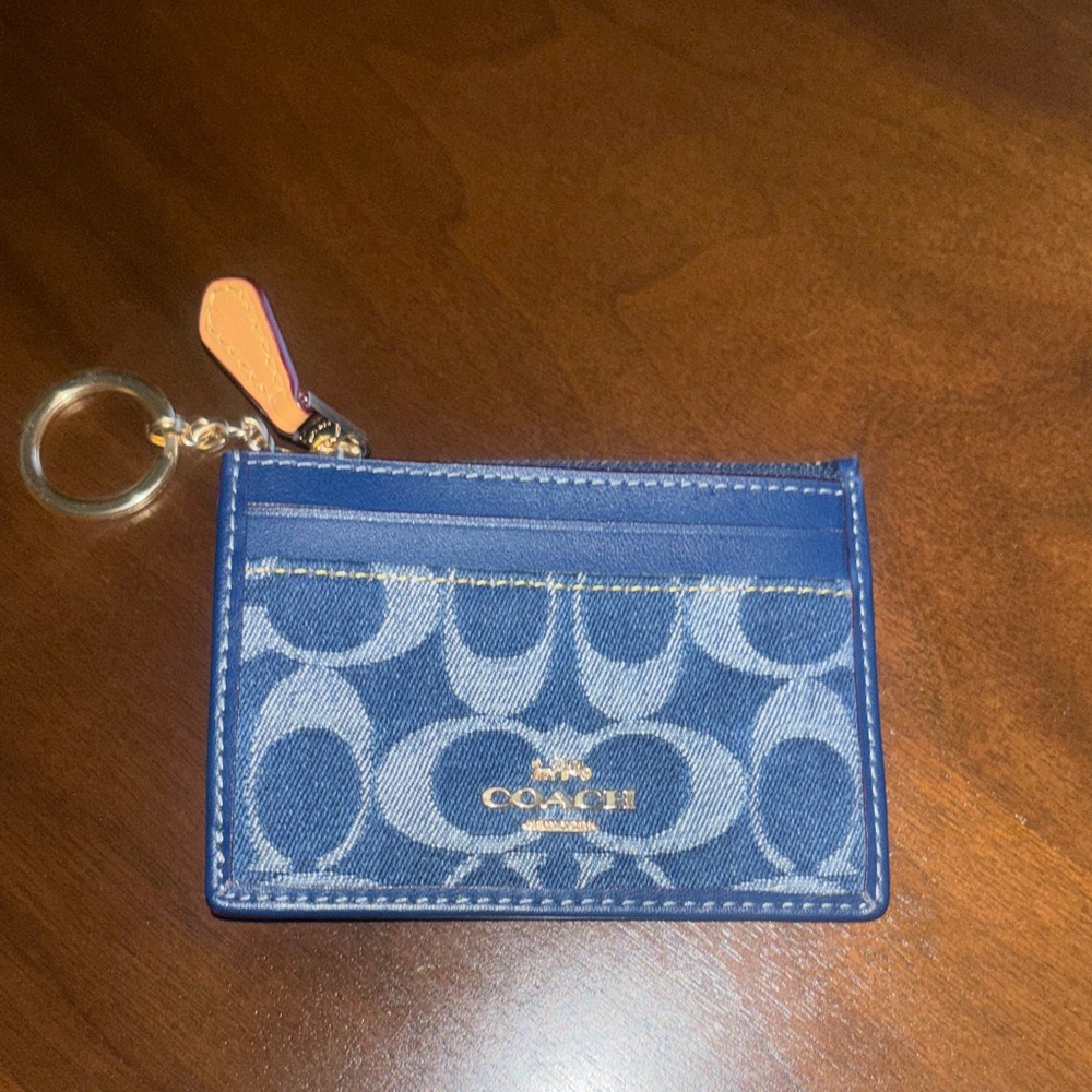 Coach Denim Blue Signature Card Case Keyring